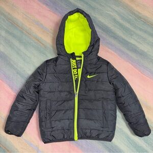 Nike Toddler Boys Puffer Jacket Full Zip Hooded Gray Green Winter Coat Size 3T